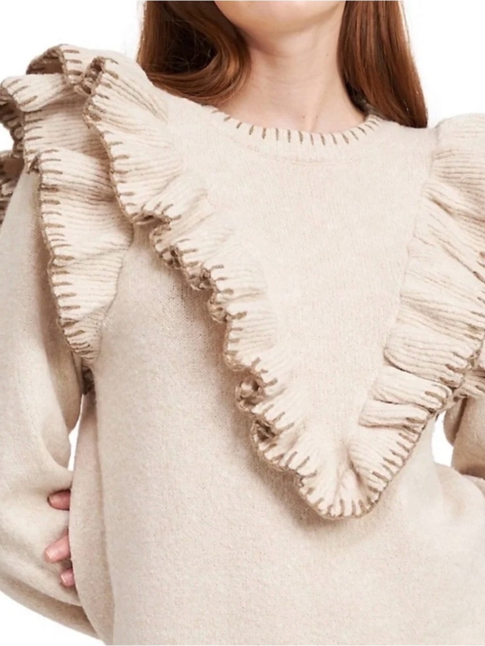 En Saison Beige Ruffled Sweater - Picture 9 of 10